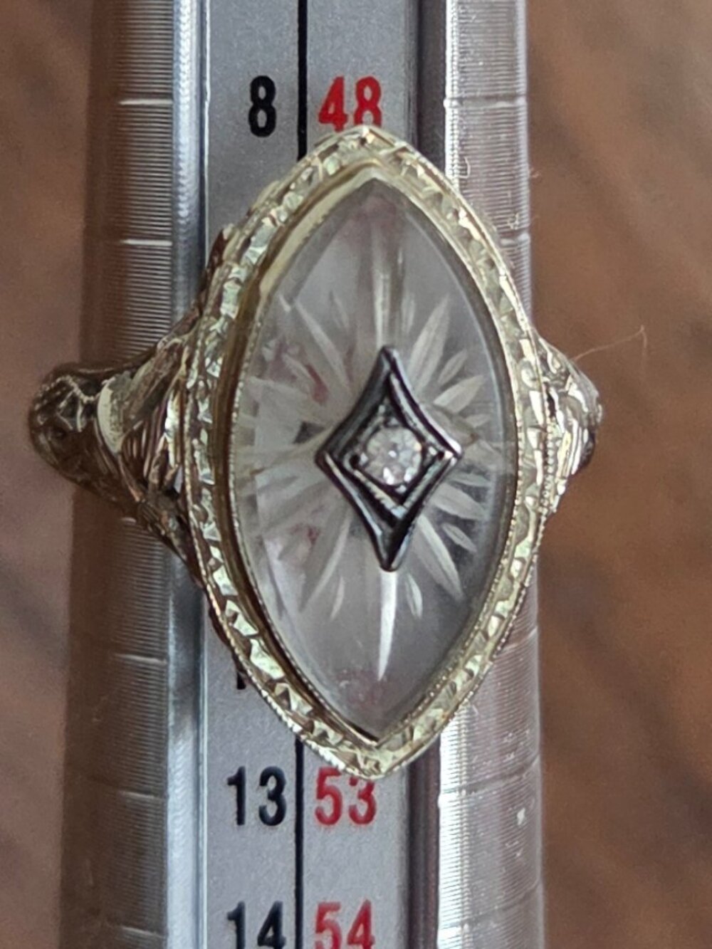 Vintage/Antique Art Deco Sterling Silver Camphor Glass Ring - Size 5.5